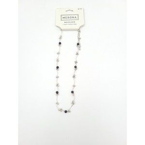 Target Merona Necklace Silver Tone‎ With Black Beads Elegant